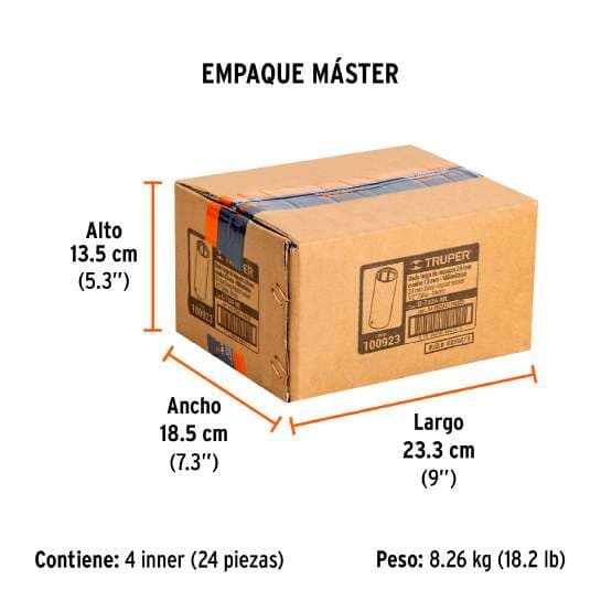 DADO LARGO IMPACTO DE 24 MM, 6 PUNTAS, CUADRO 1/2", TRUPER 100923