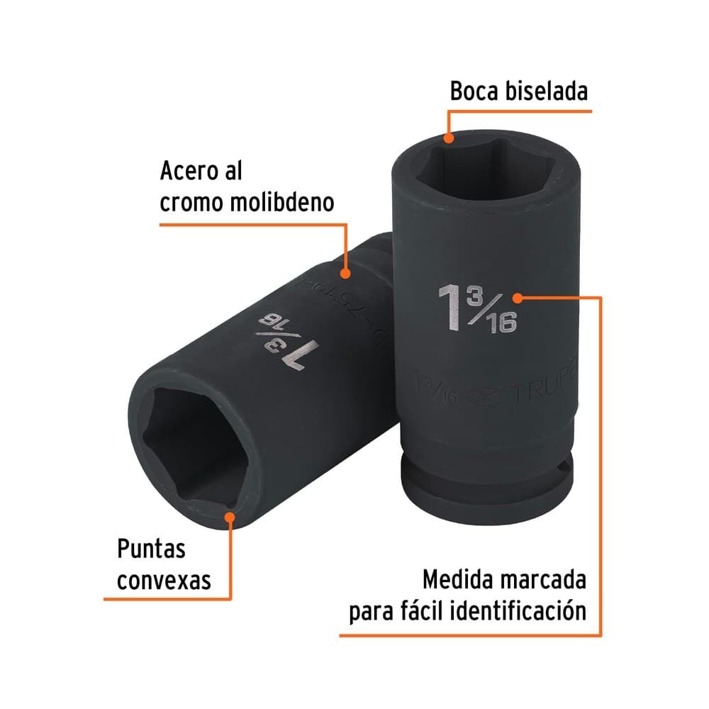 DADO DE IMPACTO TUBULAR HEXAGONAL MEDIDA 1 3/16" ENCASTRE 3/4" - MARCA: 100947 - TRUPER