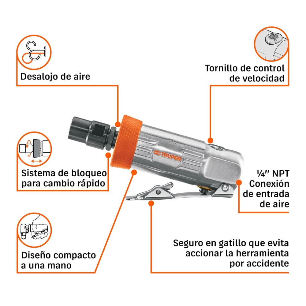 RECTIFICADOR NEUMATICO 1/4" RECTO 11188 - TRUPER