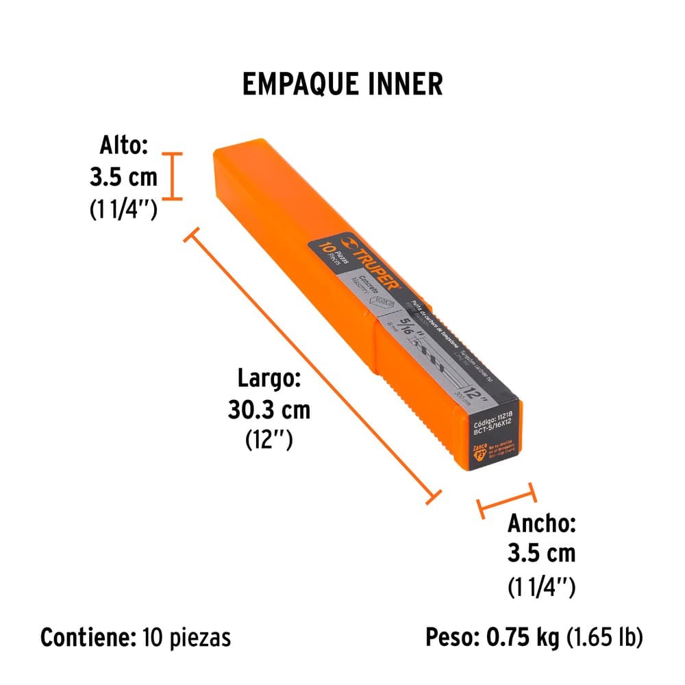BROCA CONCRETO 5/16" X 12" ZANCO  11218 - TRUPER