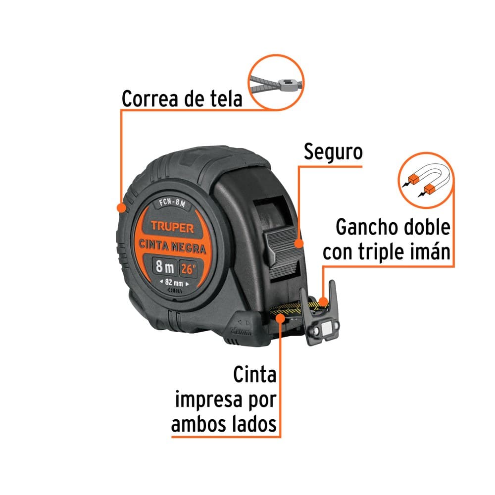 FLEXOMETRO CINTA NEGRA  8 MT 11747 - TRUPER