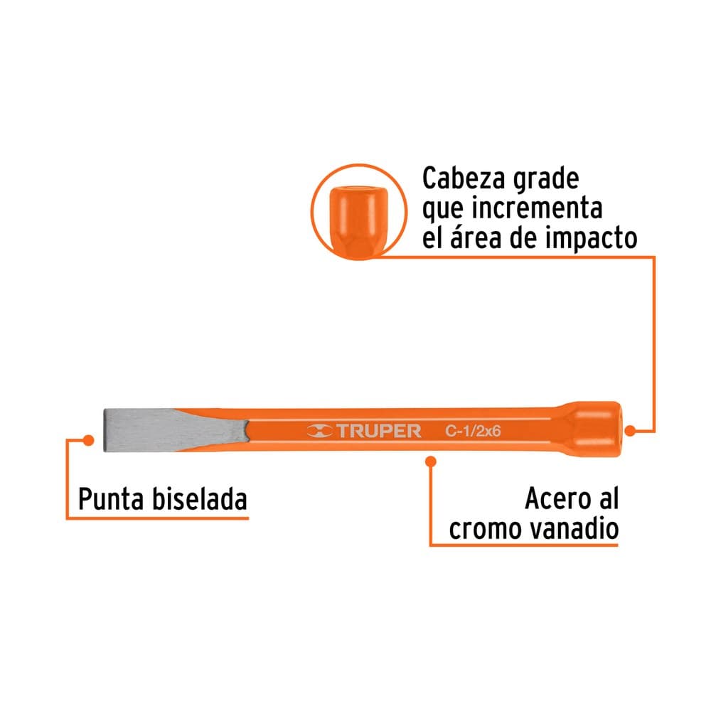CINCEL DE CORTE FRIO DE 1/2 X 6", TRUPER 12115