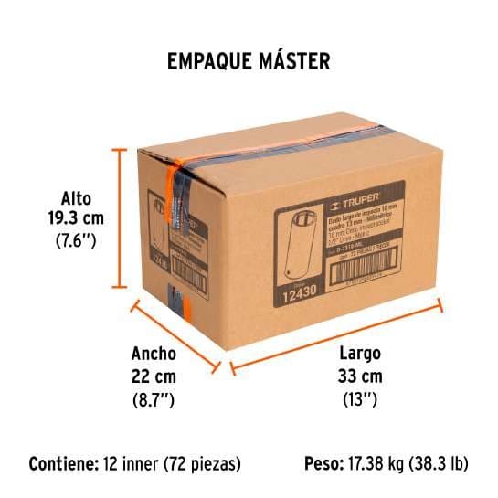 DADO 18 MM ENCASTRE 1/2¨ HEXAGONAL MARCA TRUPER 12430