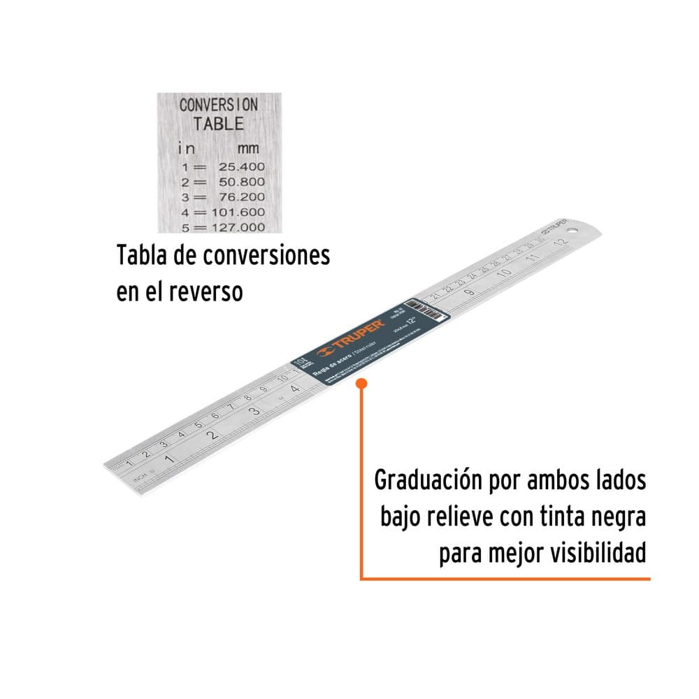 REGLA 30 CM DE ACERO INOXIDABLE,  14387 - TRUPER