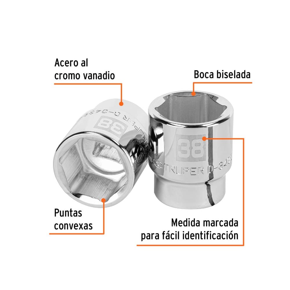 DADO HEXAGONAL MILIMÉTRICO CORTO 3/4 X 38MM MARCA TRUPER 14989