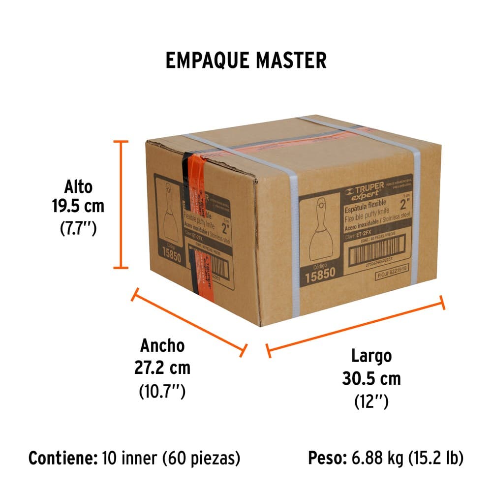 ESPÁTULA FLEXIBLE 2" ACERO INOX. MANGO COMFORT GRIP, EXPERT  15850 - TRUPER