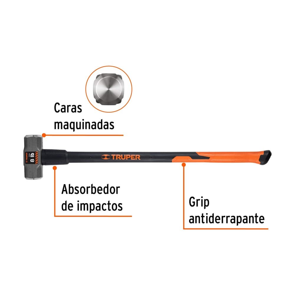 COMBO 8 LBS MANGO DE FIBRA DE VIDRIO 16538 - TRUPER