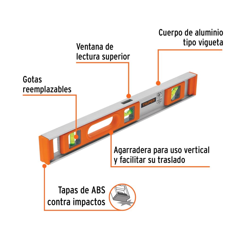 NIVEL PROFESIONAL DE 18" CON PROTECCIÓN DE ABS, 17034 - TRUPER