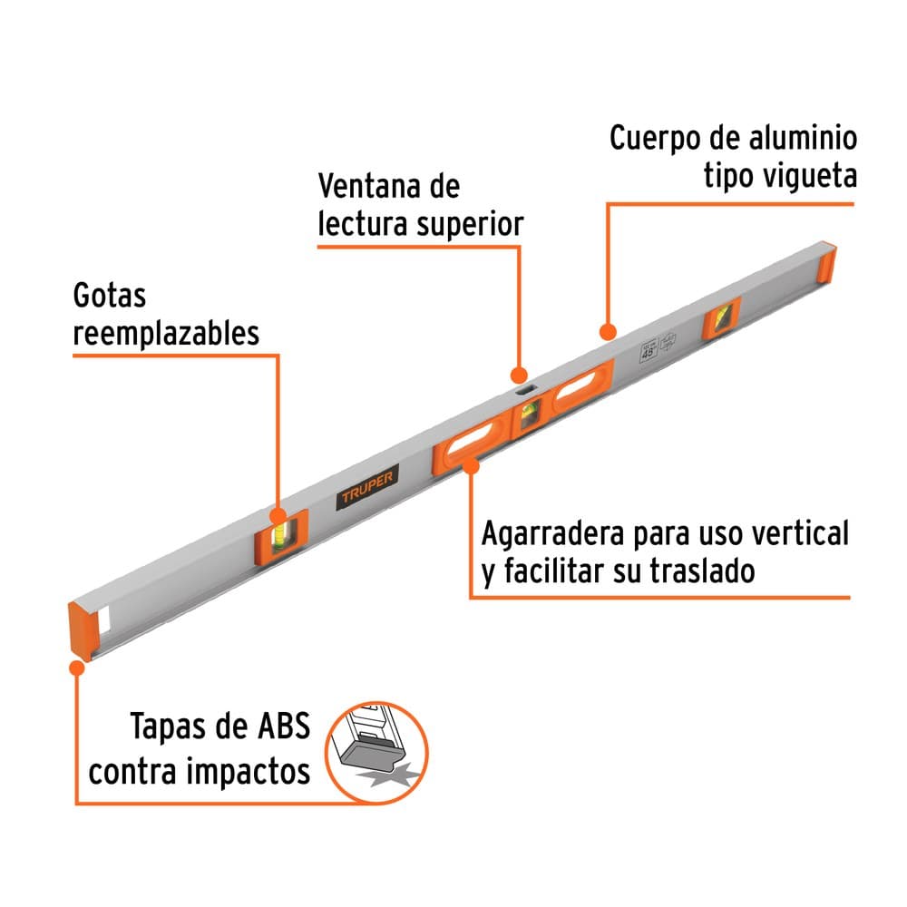 NIVEL PROFESIONAL DE 48" CON PROTECCIÓN DE ABS,  17040 - TRUPER