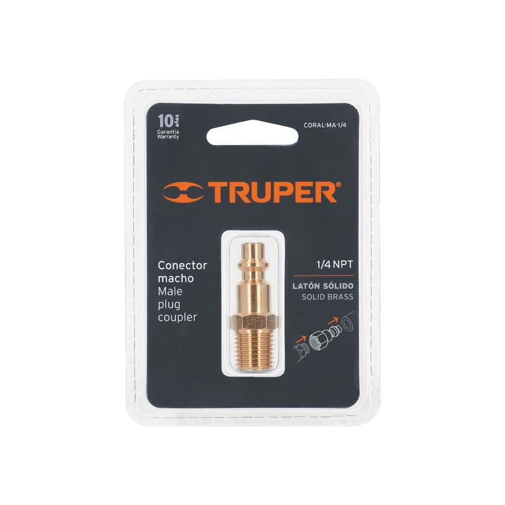 CONECTOR RÁPIDO DE LATÓN, MACHO, CUERDA 1/4" NPT, TRUPER 19083