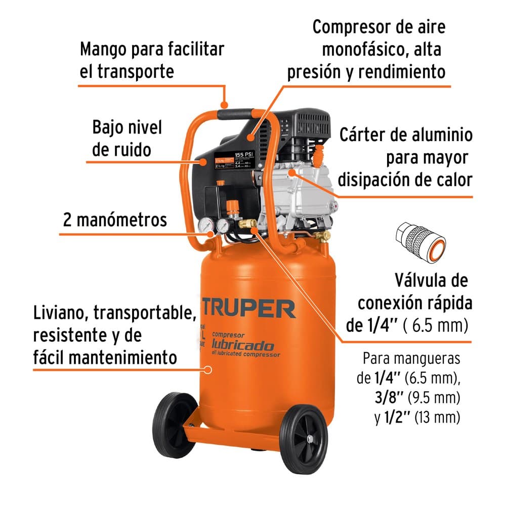 COMPRESOR DE AIRE VERTICAL 50 L 3- 1/2 HP TRUPER