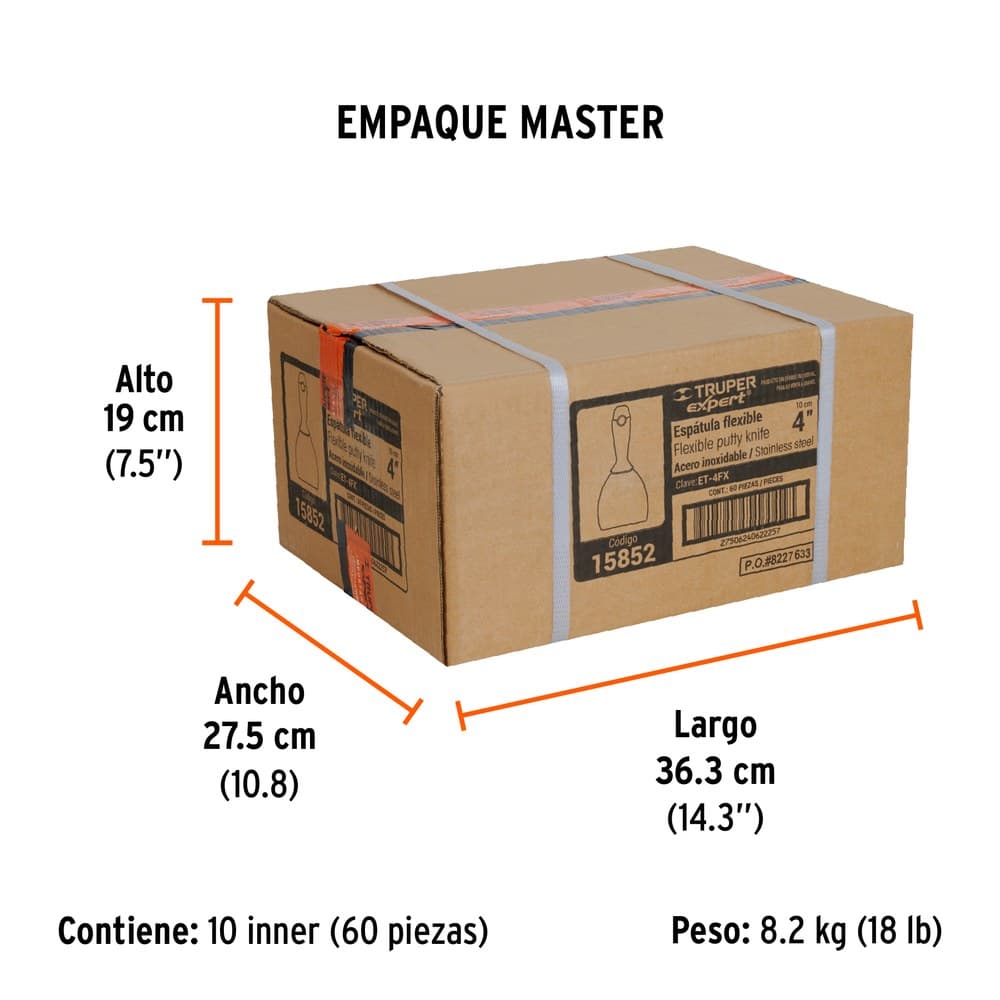 ESPATULA FLEXIBLE 4" ACERO INOXIDABLE, COMFORT GRIP, TRUPER 15852