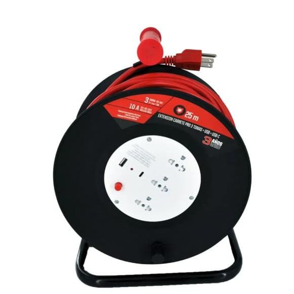 EXTENSIÓN CARRETE 3 TOMAS 25M USB/USB-C HALUX